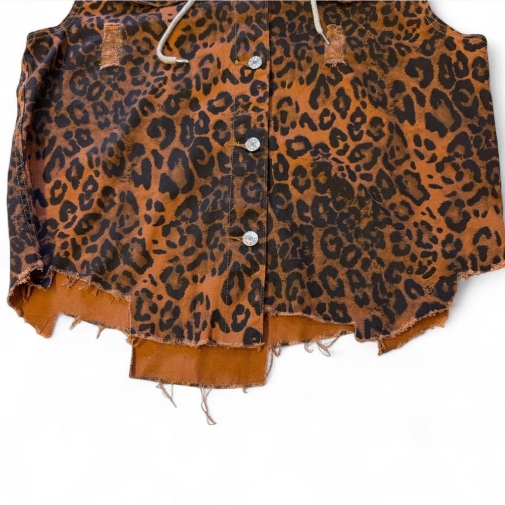 Leopard Print Hoodie Shacket Jacket Women’s Large Boho Baddie Moto Grunge Brown - Picture 4 of 8